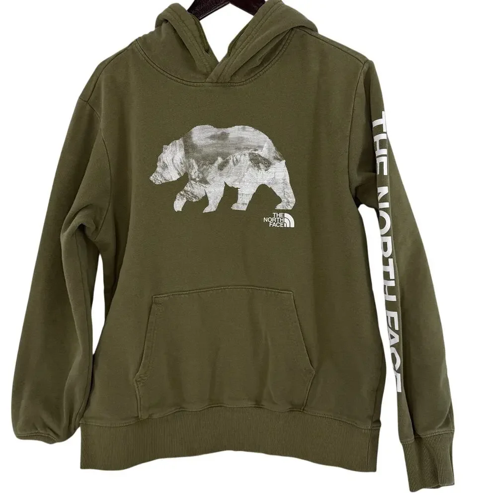 The North Face Olive Green Bear Mens Graphic Hoodie L